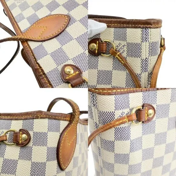 LOUIS VUITTON Neverfull PM Shoulder Tote Bag Damier Azur Leather N51110